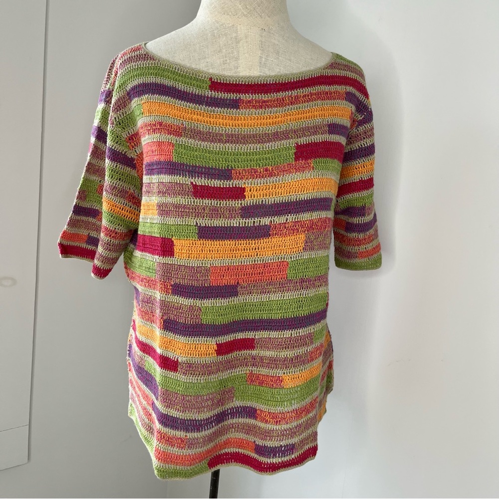 Vintage Y2K J. Jill Multi color Hand Crochet Sweater Top - Linen/Cotton Blend - Picture 7 of 7